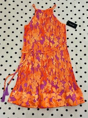 Taylor Floral Pleated Halter Mini Dress Size 2
